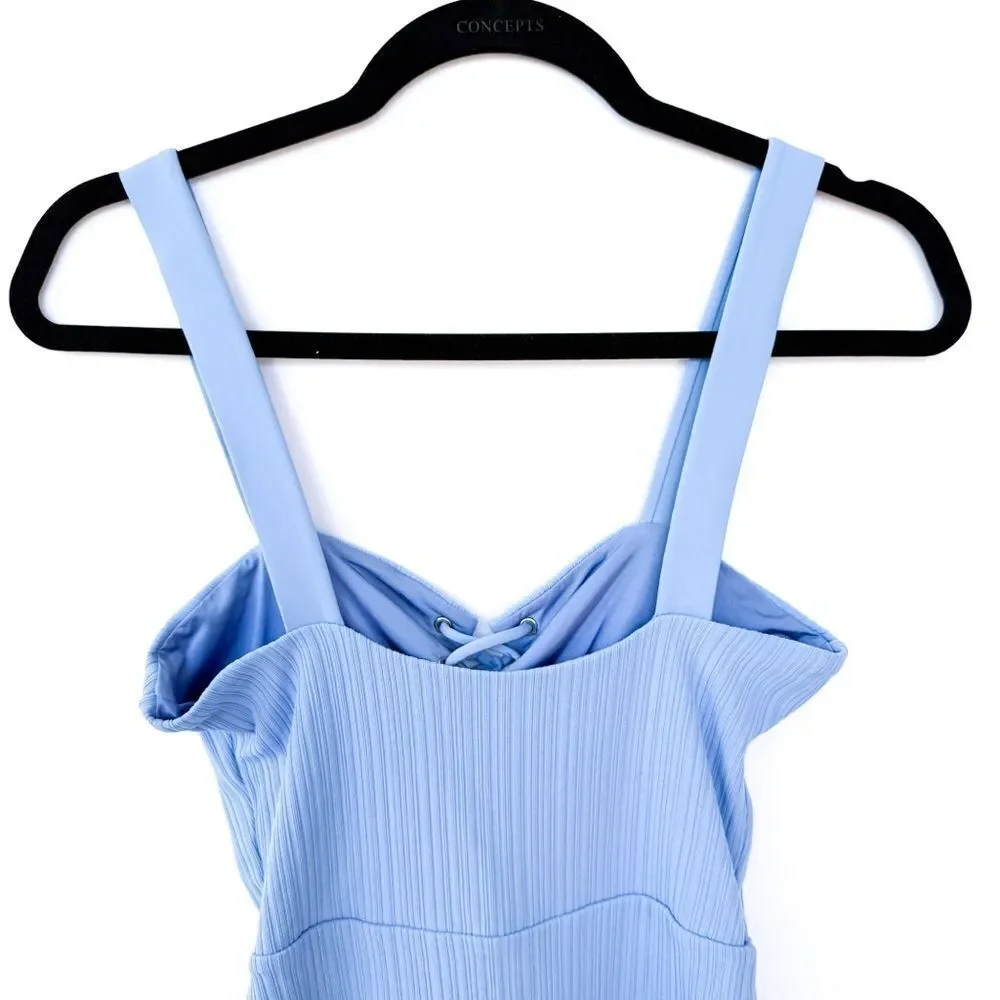 Onia Periwinkle Blue One Piece Ribbed Lace Up Swimsuit